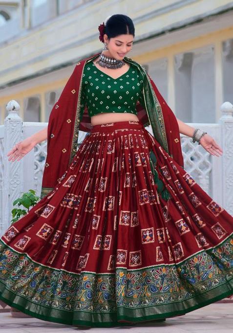 Multicolor Embroidered Blended Lehenga Set