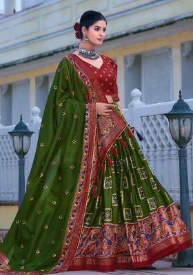 Multicolor Embroidered Blended Lehenga Set