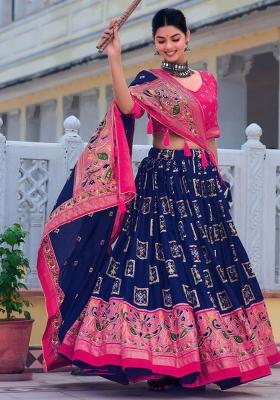 Multicolor Embroidered Blended Lehenga Set