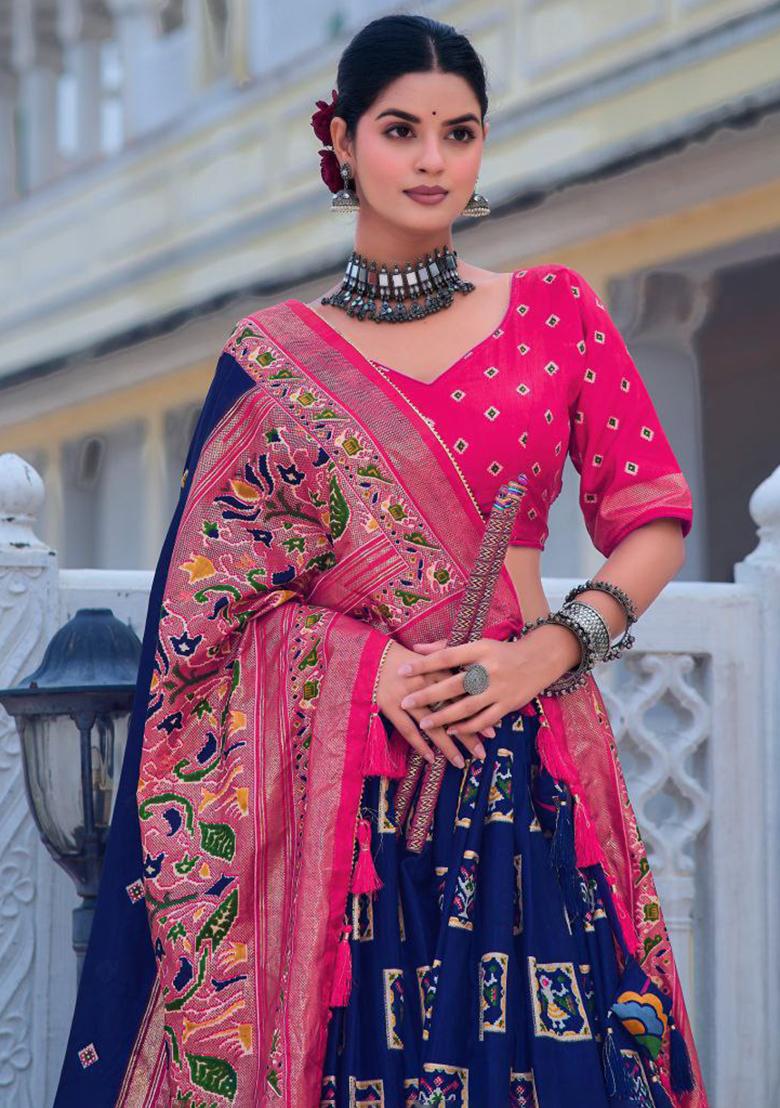 Multicolor Embroidered Blended Lehenga Set - Indya