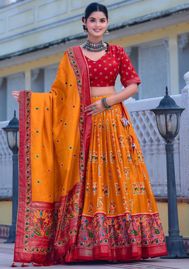 Multicolor Embroidered Blended Lehenga Set - Indya