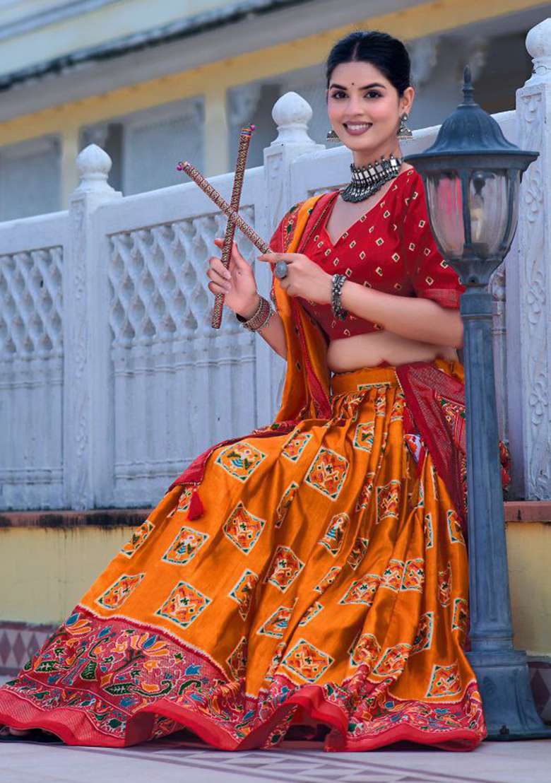 Multicolor Embroidered Blended Lehenga Set - Indya