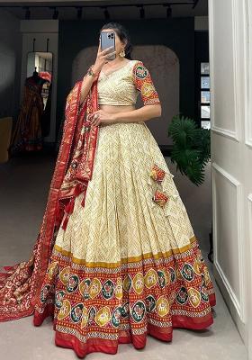 Multicolor Embroidered Blended Lehenga Set