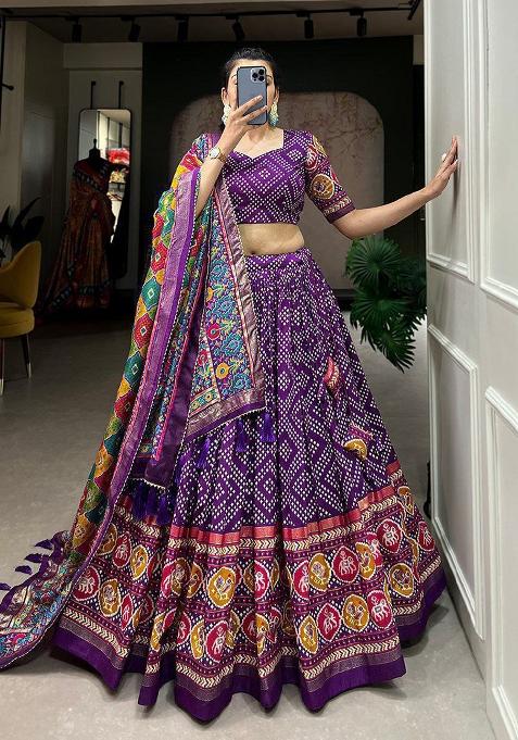 Multicolor Embroidered Blended Lehenga Set