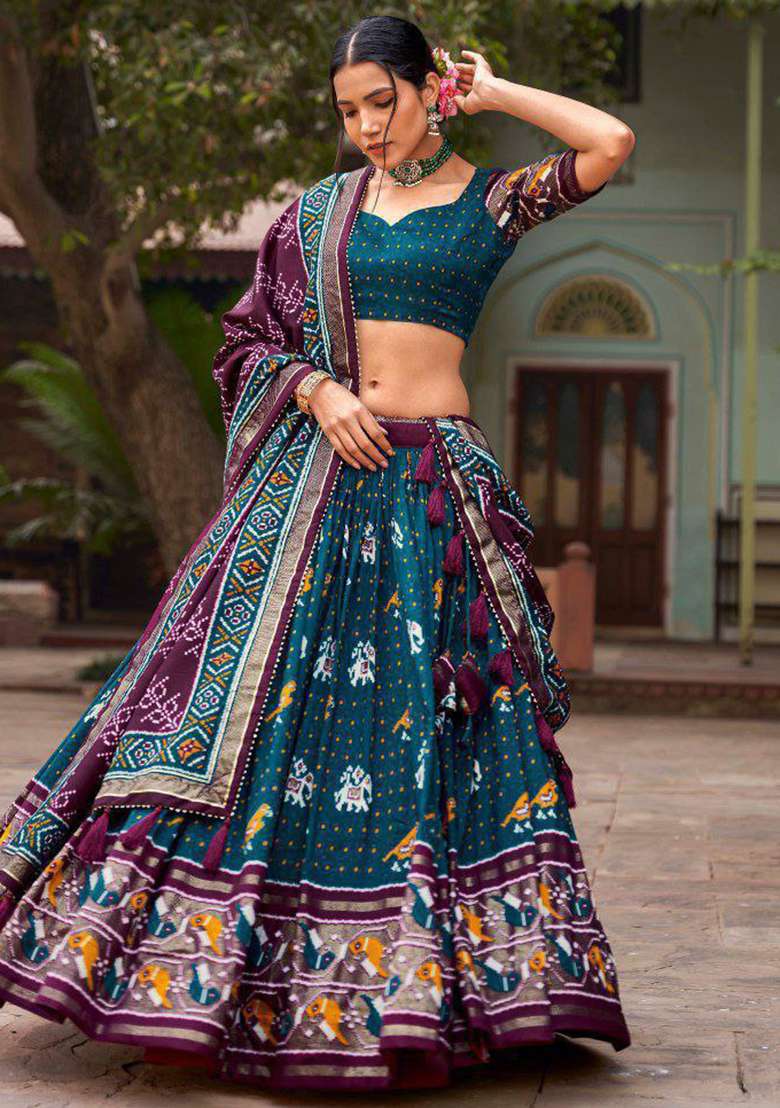 Multicolor Embroidered Blended Lehenga Set - Indya