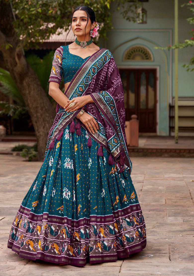 Multicolor Embroidered Blended Lehenga Set - Indya