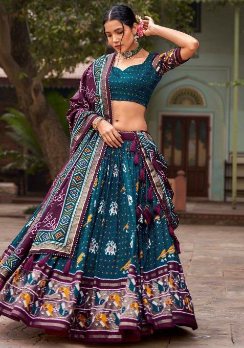Multicolor Embroidered Blended Lehenga Set