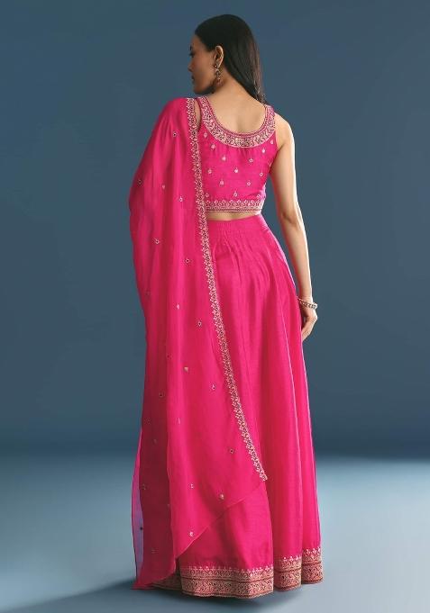 Pink Embroidered Blended Lehenga Choli