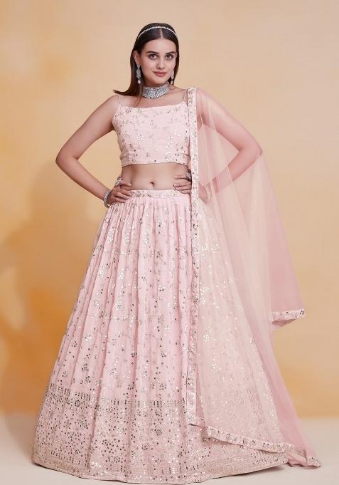 Light Pink Embroidered Blended Lehenga Set