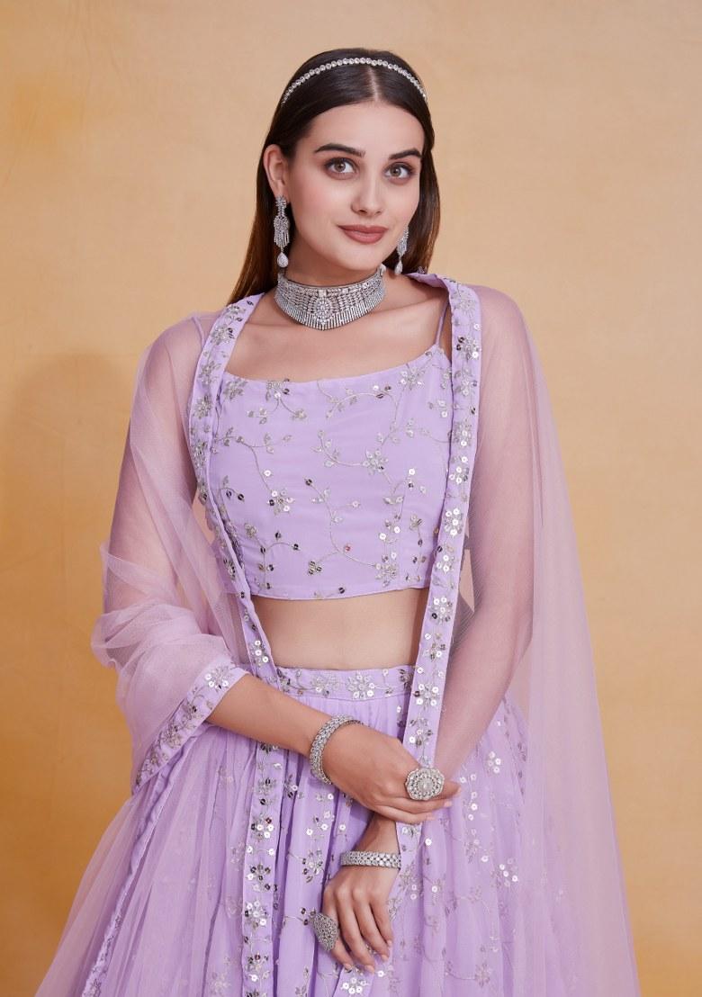 lavender Embroidered Blended Lehenga Set