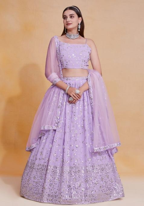 lavender Embroidered Blended Lehenga Set