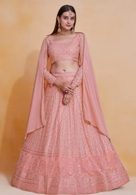 Rosy Brown Embroidered Blended Lehenga Set
