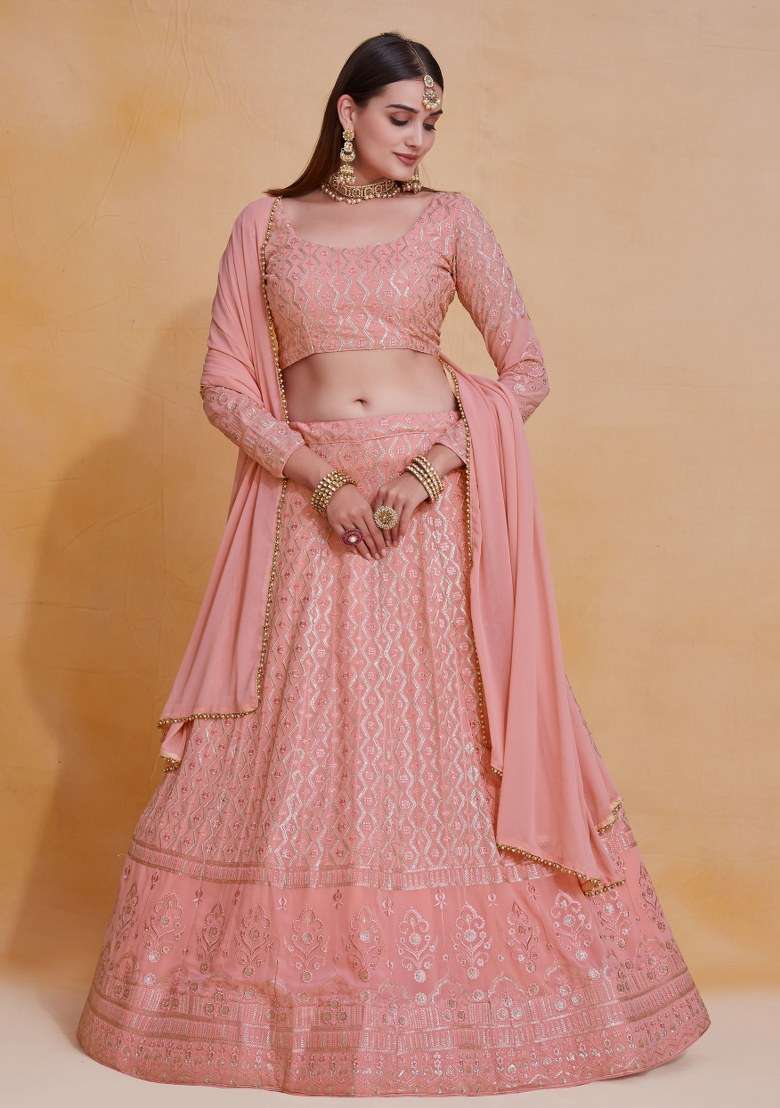 Rosy Brown Blended Lehenga Set with Embroidered for Diwali | Wedding & Festive Wear - Indya