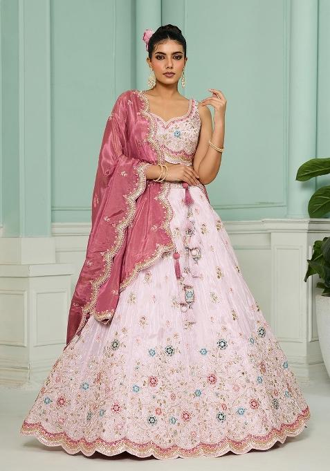 Pink Emboridered Tissue Lehenga Choli