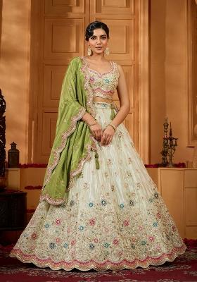 Limegreen Emboridered Tissue Lehenga Choli