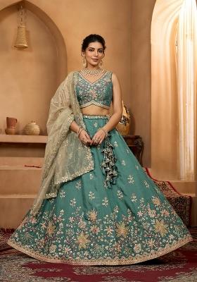 Green Emboridered Georgette Lehenga Choli