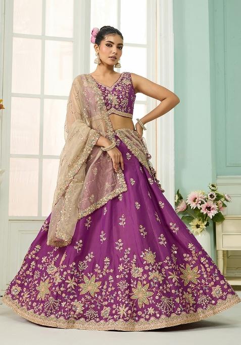 Burgundy Emboridered Georgette Lehenga Choli