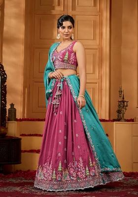 Rosegold Emboridered Vichitra Silk Lehenga Choli