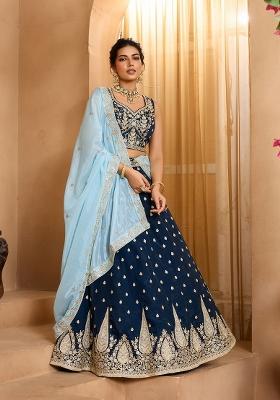 Navyblue Emboridered Organza Lehenga Choli