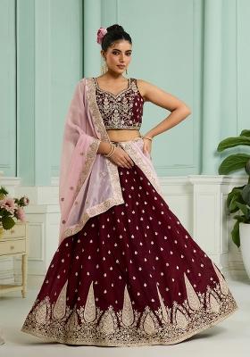 Maroon Emboridered Organza Lehenga Choli