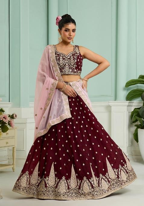 Maroon Emboridered Organza Lehenga Choli