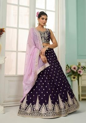 Purple Emboridered Organza Lehenga Choli