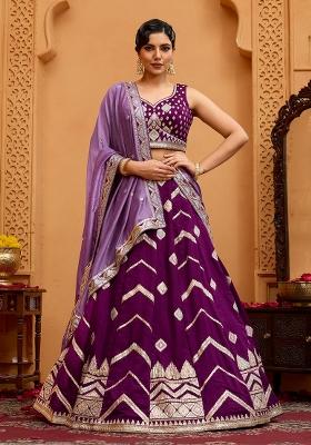 Burgundy Emboridered Silk Lehenga Choli