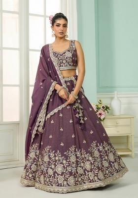 Purple Emboridered Tissue Lehenga Choli