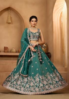 Green Emboridered Tissue Lehenga Choli