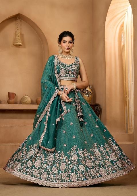 Green Emboridered Tissue Lehenga Choli