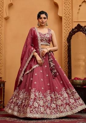 Rosegold Emboridered Tissue Lehenga Choli