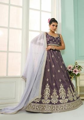 Purple Emboridered Tissue Lehenga Choli