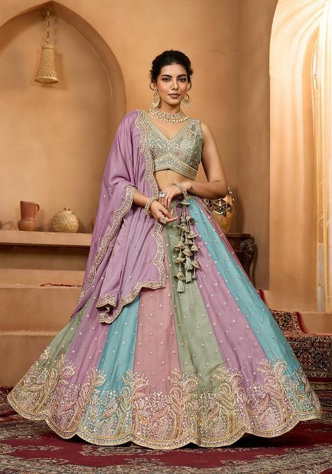 Lavender Emboridered Georgette Lehenga Choli