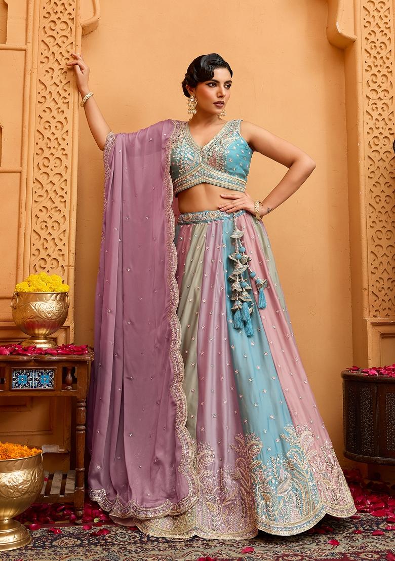 Peach Emboridered Georgette Lehenga Choli - Indya