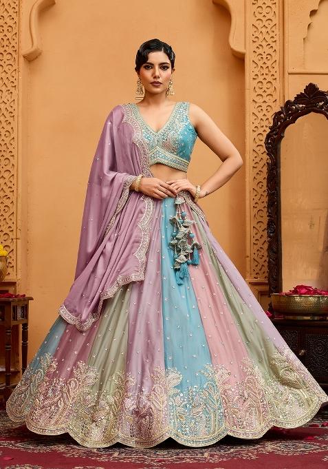 Peach Emboridered Georgette Lehenga Choli