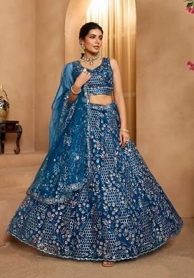 Navyblue Emboridered Net Lehenga Choli