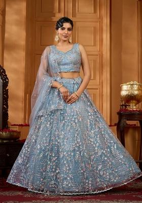 Grey Emboridered Net Lehenga Choli