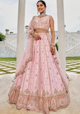 Pink Emboridered Silk Lehenga Choli