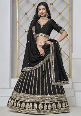 Black Embroidered Silk Lehenga Set