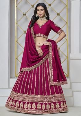 Magenta Embroidered Silk Lehenga Set