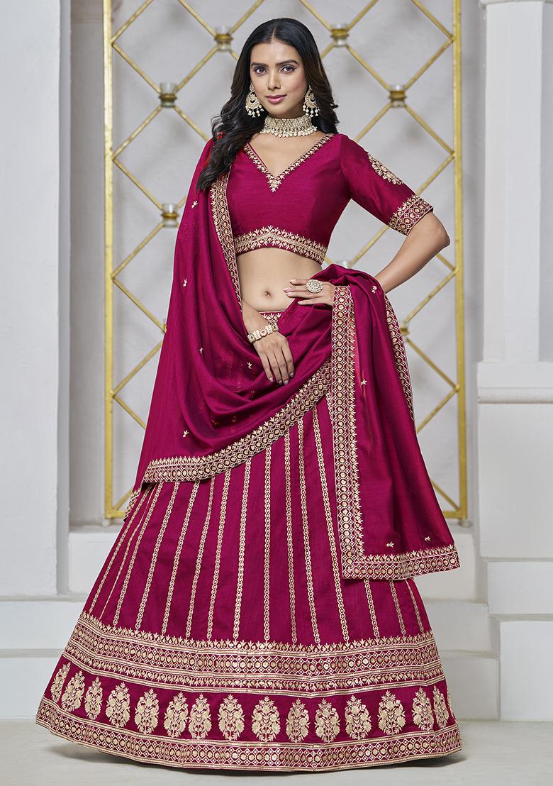 Magenta Embroidered Silk Lehenga Set