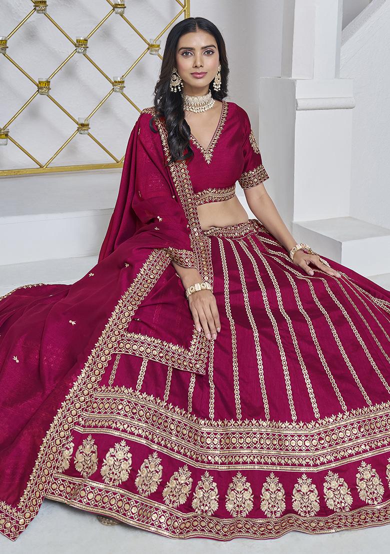 Magenta Embroidered Silk Lehenga Set