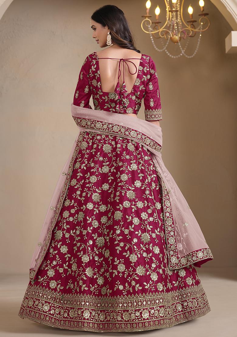 Magenta Embroidered Silk Lehenga Set