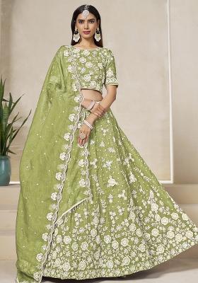 Pista Embroidered Organza Lehenga Set