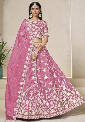 Lightpink Embroidered Organza Lehenga Set