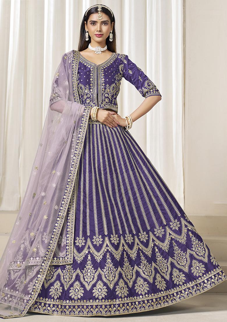 Purple Embroidered Silk Lehenga Set
