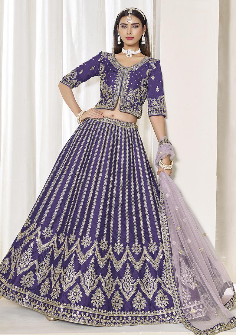 Purple Embroidered Silk Lehenga Set