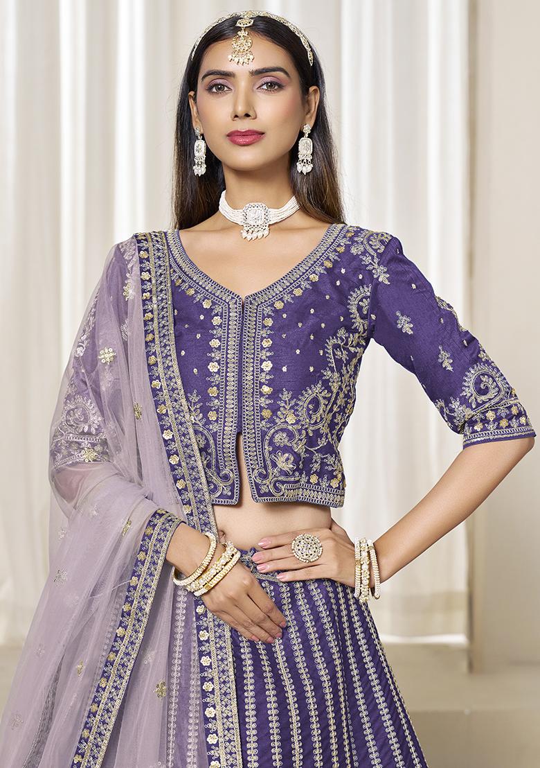 Purple Embroidered Silk Lehenga Set