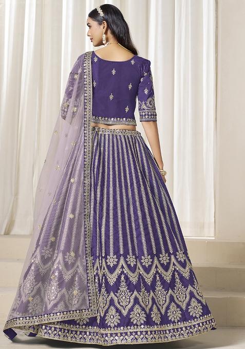 Purple Embroidered Silk Lehenga Set