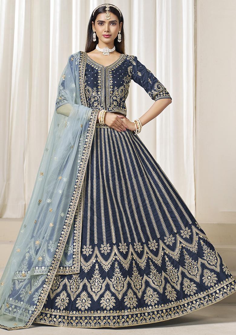 Navyblue Embroidered Silk Lehenga Set